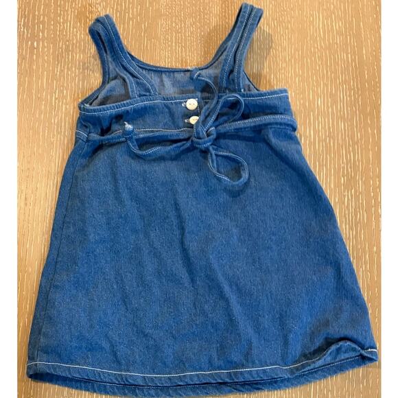 Zoey Denim Sundress Blue Embroidered Flowers Button and Tie Back Butterfly2T - Picture 3 of 3